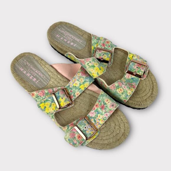 MANEBI X LoveShackFancy Nordic Floral Leather Espadrille Slide Sandals 41/US 11 - Picture 2 of 10